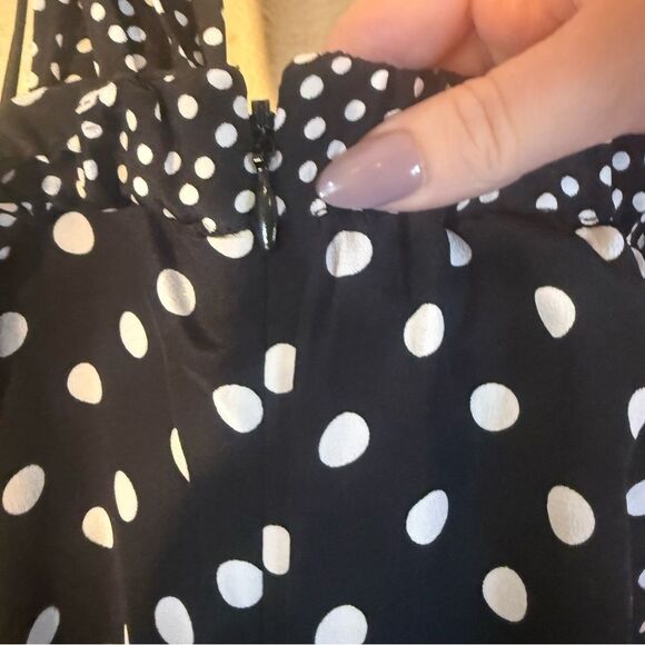 J. Crew Black and White Polka Dot one shoulder silk Blouse 4 - Picture 5 of 6